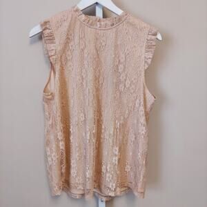 NWT Adrianna Papell Top L Lace Blouse Ruffle Floral Coquette Fairy Cottagecore